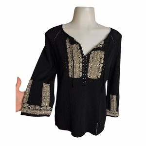 Joseph A. Paris | Vtg Black Cutout Beaded Boho Top •